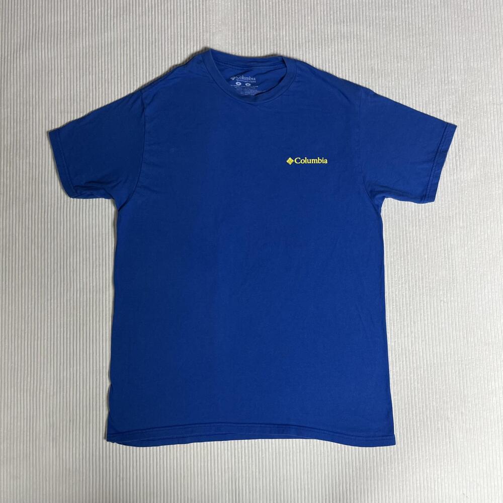 Columbia Shirt Mens M Blue Mountain Graphic Tee Outdoor Hiking Sportswear Logo